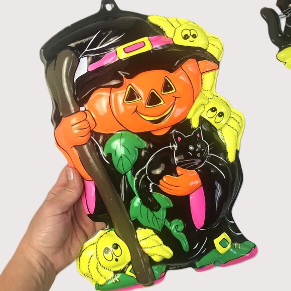 Vintage Other - Vintage Halloween Decorations - 80s Molded Plastic Pumpkinhead